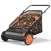 VEVOR Push Lawn Sweeper 30 in Leaf &amp; Grass Collector 12 cu. ft. Hopper Bag | Heavy Duty Yard Sweeper with Adjustable Brush Height, Spinning Brushes, Rubber Wheels for Leaves Grass Cleanup, Black/Orange