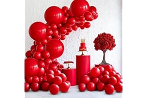 PartySoon 147 Pcs Red Balloons Arch Kit Red Balloon Different Sizes for Birthday Decorations Gender Reveal Baby Shower Wedding Anniversary Bridal Decorations Birthday Party