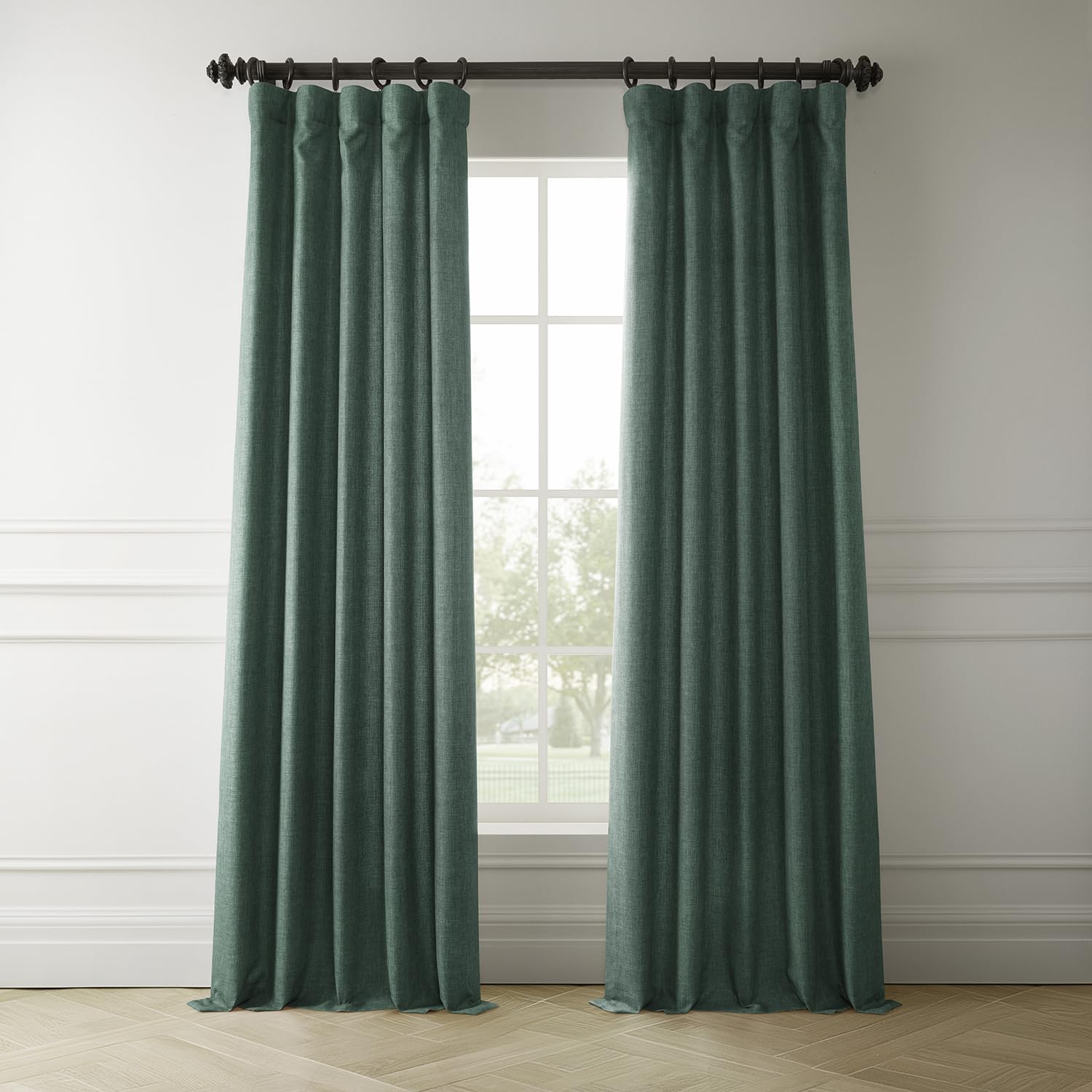 HPD Half Price Drapes Italian Linen Curtains for Bedroom & Living Room 84 Inches Long Room Darkening Curtains (1 Panel), 50W X 84L, Empire Green
