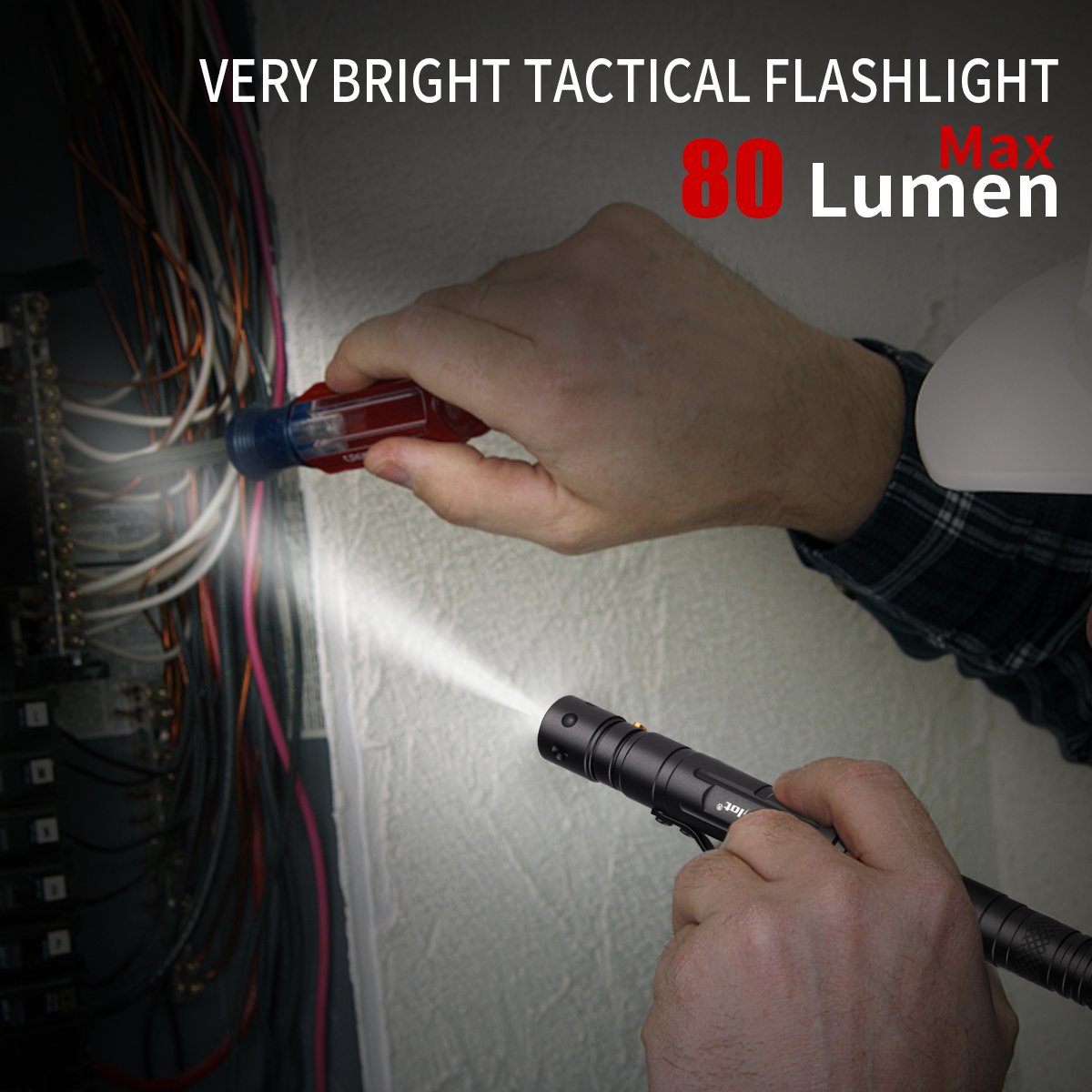 Set di Coltello Pieghevole e Penna Tattica, Coltello Tattico 5 in 1, Penna Multifunzione 7 in 1 con torica 80LM Morpilot Pieghevole 110mm, Acciaio inossidabile, Portatile e Confortevole, 2 Batterie Incluse, Nero