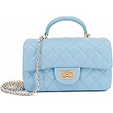 M-ioi-M Small Quilted Crossbody Bag for Women, Genuine Leather Mini Shoulder Flap Purse with Gold Chain Strap & Top Handle