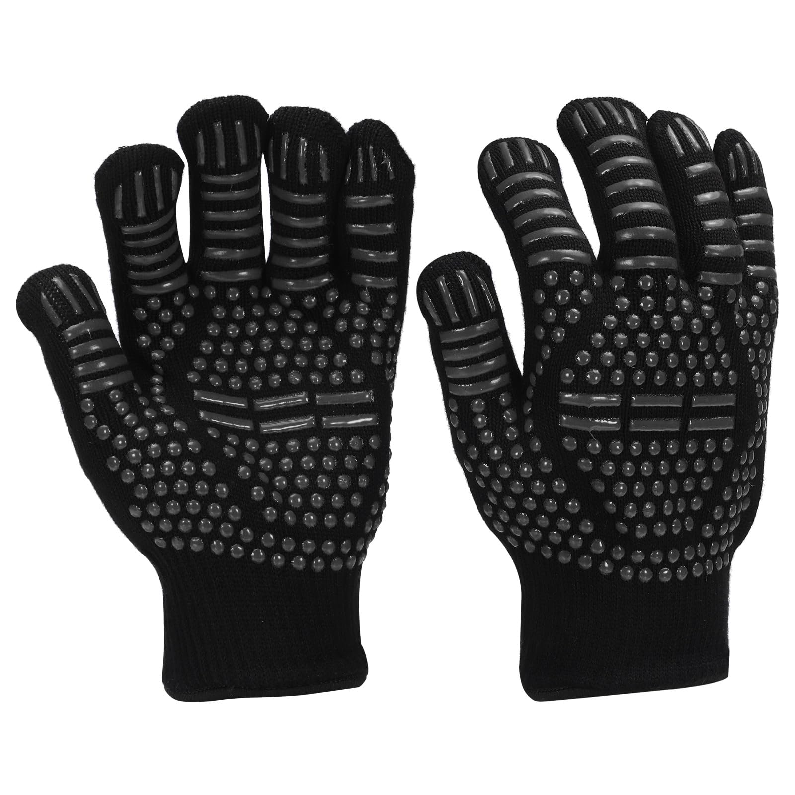 PATIKIL BBQ Grill Gloves, 2 Pack 1472℉ Heat Resistant Oven Gloves Silicone Grip Kitchen Oven Mitts for Smoker, Baking, Cooking, Grilling, Medium, Black