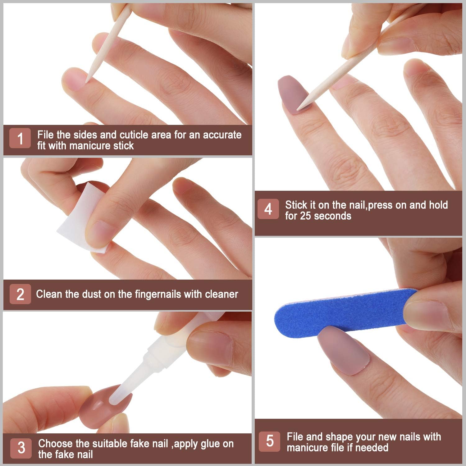 72 Pieces Nude Pink Matte False Nails Full Cover Coffin Fake Nails Tips with Nail Glue, Nail Files - Image 5