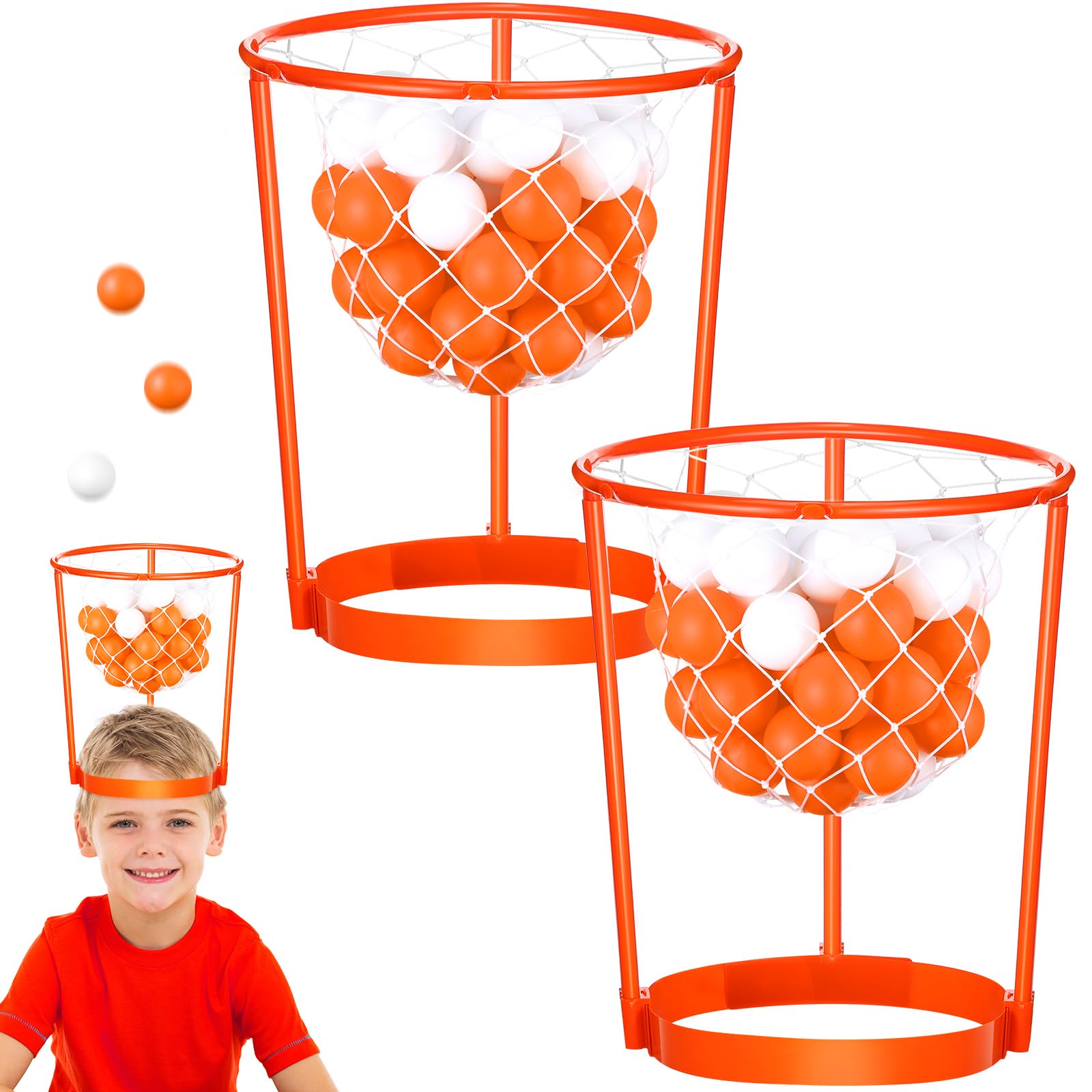 Photo 1 of Libima 2 Pcs Head Hoop Basketball Party Game Set for Kids and Adults Portable Adjustable Basket Net Headband with Balls for Birthday Carnival Office Family Indoor Outdoor Activity Game