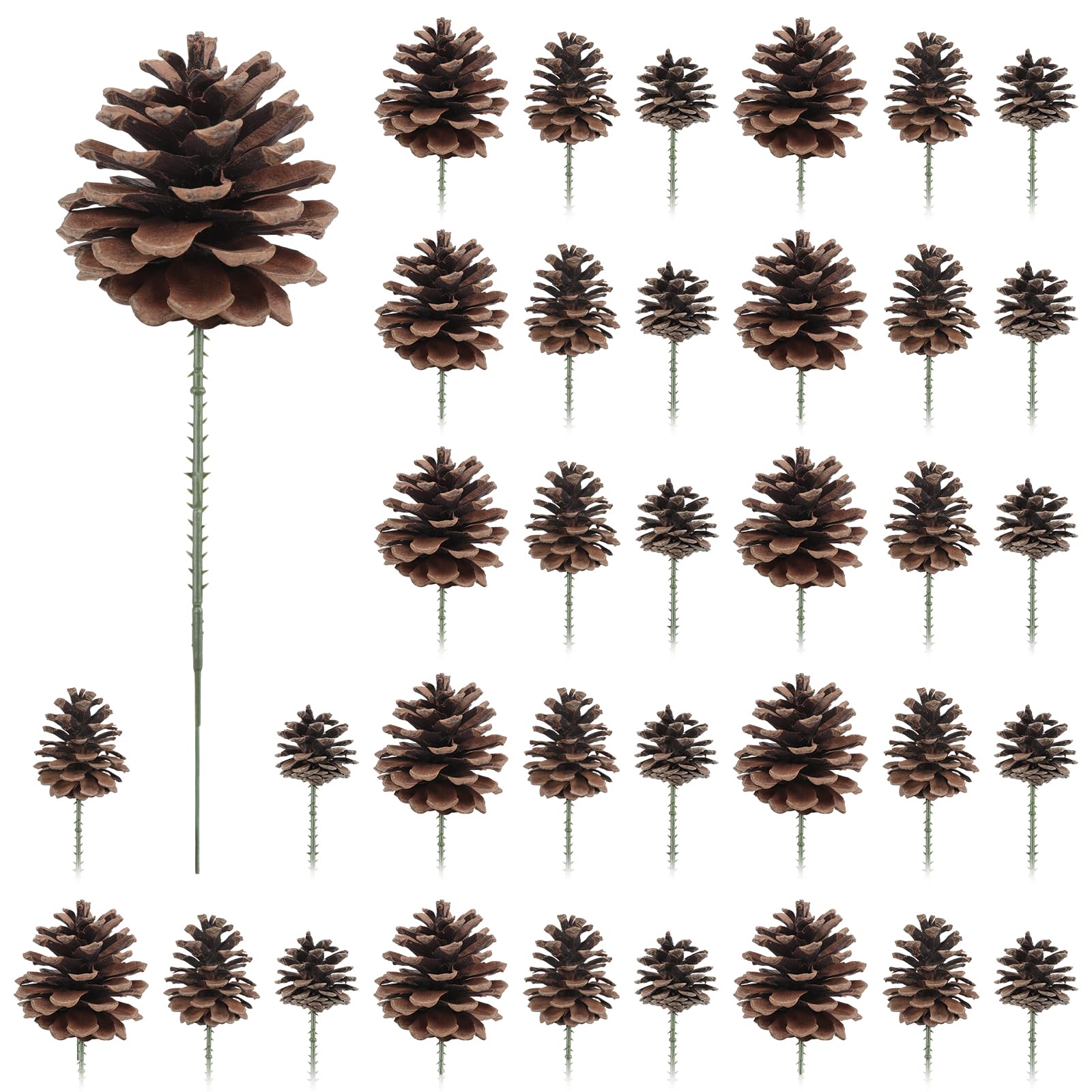Larber 36 PCS Pine Cones,3 Sizes Pinecones with Green Picks,Fir Cones for Christmas Tree,Xmas Wreath,Garland,Crafts,Thanksgiving,Fall, Home Decor