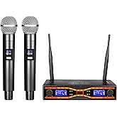 Depusheng MXR42 Wireless Microphone System,2 Dual Channel Professional Cardioid Dynamic Handheld Microphone Mic System Karaoke,for Singing, Karaoke, Church, DJ