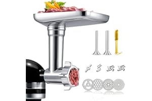 GLINK Metal Grinder Attachment for KitchenAid Stand Mixers, Meat Grinder Attachment, Sausage Stuffer, Food Grinder Attachment, Mixer Attachments for KitchenAid, Silver(Mixer Not Included)