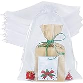 HRX Package 100pcs Large Organza Bags White, 8 x 12 inch Mesh Gift Drawstring Pouches Goodie Bags for Christmas Shower Party Favors Samples