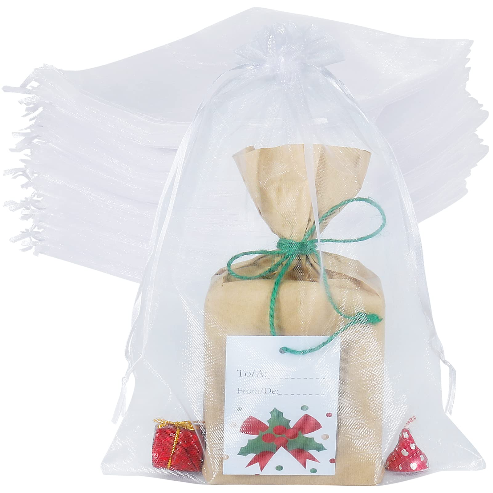 Photo 1 of HRX Package 100pcs Large Organza Bags White, 8 x 12 inch Mesh Gift Drawstring Pouches Goodie Bags for Christmas Shower Party Favors Samples