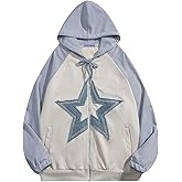 Aelfric Eden Suede Star Patchwork Full Zip Up Hoodie Oversized Graphic Hoodies Y2K Hooded Casual Sweatshirts Jackets