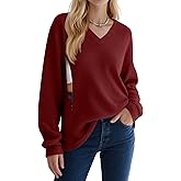 Sweetyweee Women’s Waffle Knit Nursing Shirts, Long Sleeve Oversized Breastfeeding Tops Hidden Zipper V Neck Maternity Tops(Wine Red,Medium)