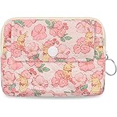 LJCZKA Cotton Quilted Coin Purse for Women, Small Cute Storage Bag with Zipper, Kawaii Mini Coin Pouch with Keyring for Kids