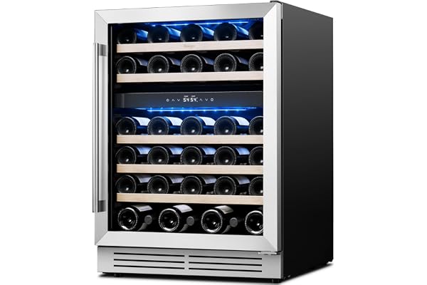 Yeego Wine Fridge Cooler - 24 Inch Dual Zone Wine Fridge Hold 52 Bottles, 40-65Â°F Wine Refrigerator Glass Door, Built in, Freestanding Under Counter Fridge for Beer Soda Drink Home Bar Office