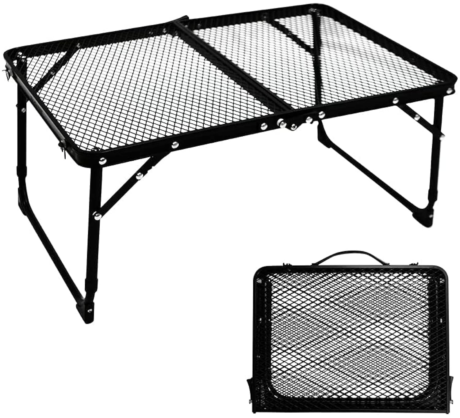 TIYASTUN Camping Table - Small Folding Picnic Table with Adjustable Height and Mesh Top