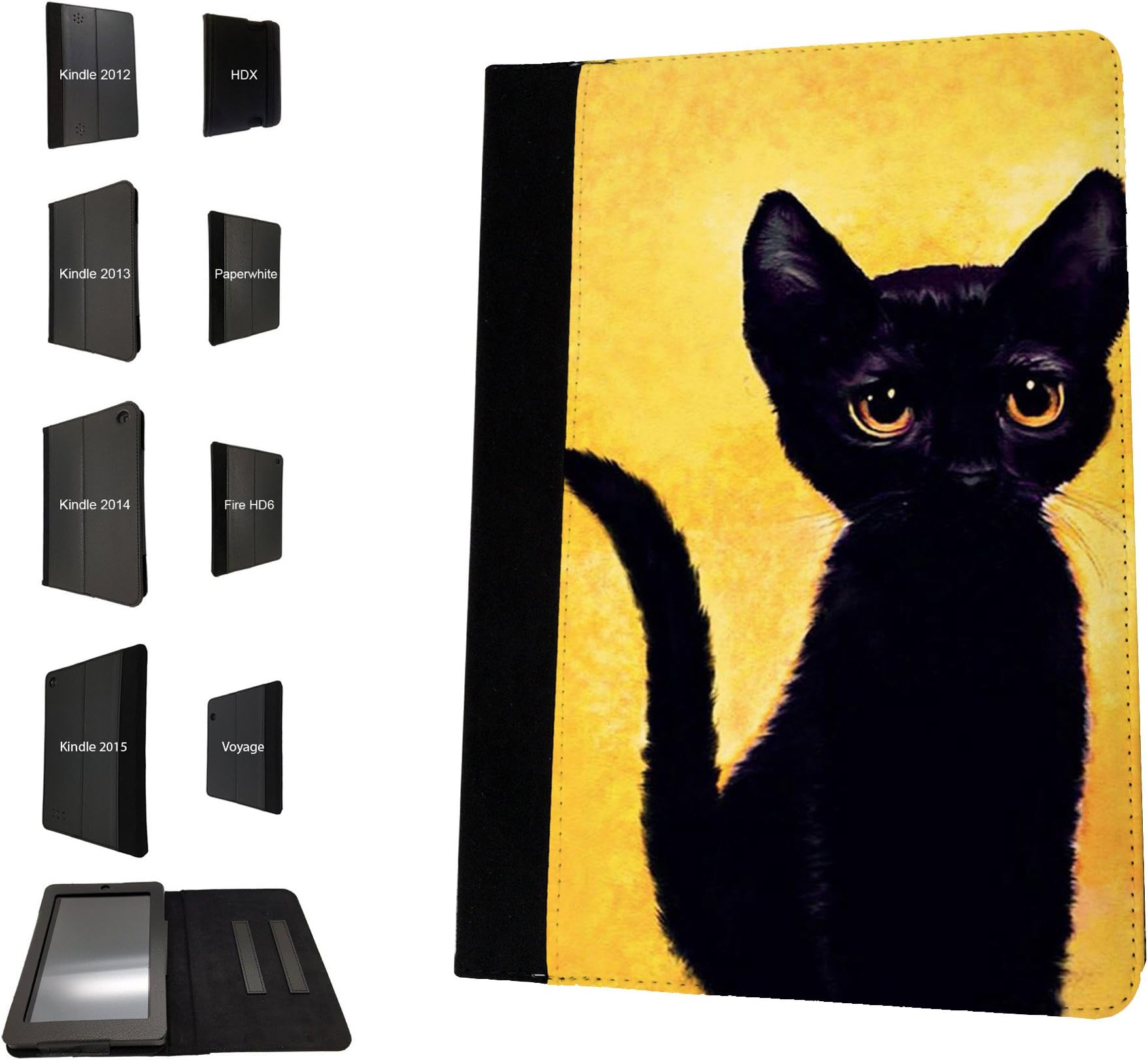 982 - cool fun cute black spooky cat kitten witch Design Amazon Kindle Fire HD 7'' 4th Generation 2014 Fashion Trend TPU Leather Flip Case Protective Purse Pouch Book Style Defender Stand Cover