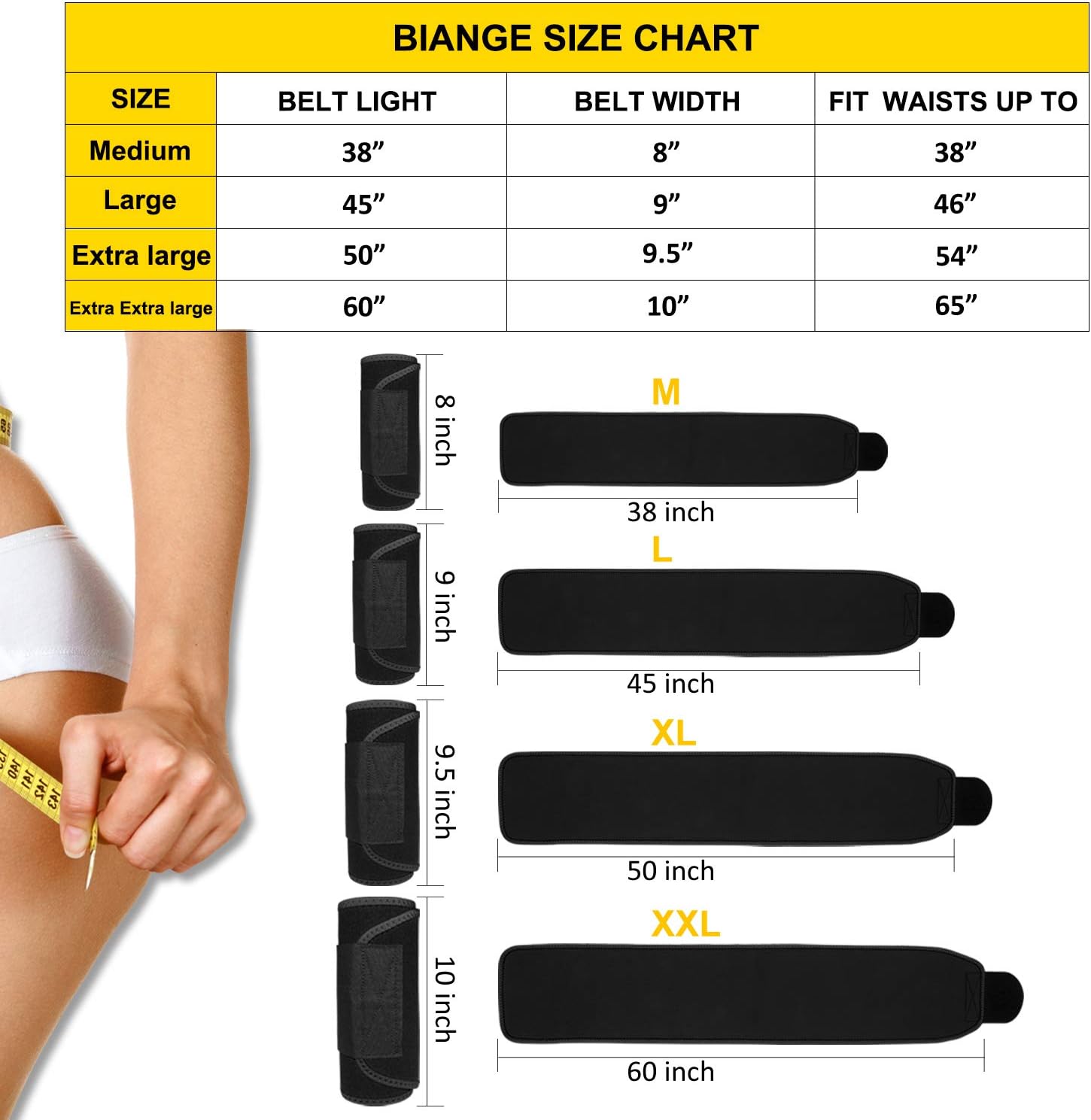 Biange Waist Trimmer for Women Men Sweat Band Waist Trainer, Stomach Wraps Sauna Belt, Neoprene Ab Belt - with Mesh Bag: Clothing