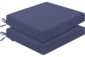 Favofamilie Outdoor Chair Cushions 19 x 19 x 2.5 Inch Set of 2, Water-Resistant & Fadeness Durable Patio Furniture Cushion for Garden Sofa Couch Chairs, Portable Comfort with Attach Ties, Blue