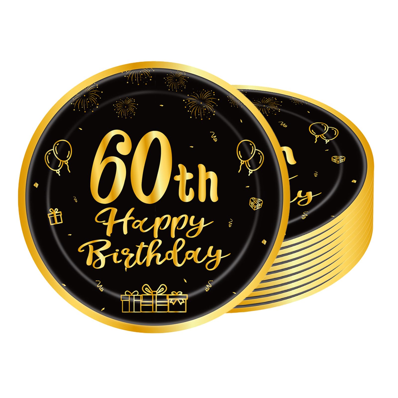 POPOYU 16pcs Black and Gold Paper Plates 60th, Happy Birthday Tableware Paper Plates 9 Inch,Happy 60th Birthday Decorations Plates for Men,Women,Him,Her 60thBirthday Gifts Party Supplies