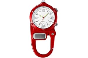 FINDTIME Clip On Watch Pocket Carabiner Watches with Flashlight Second Hand Nursing Unisex Backpack Buckle Belt Portable Watch Use for Field Work Climbing Hiking Outdoor Activities Sports