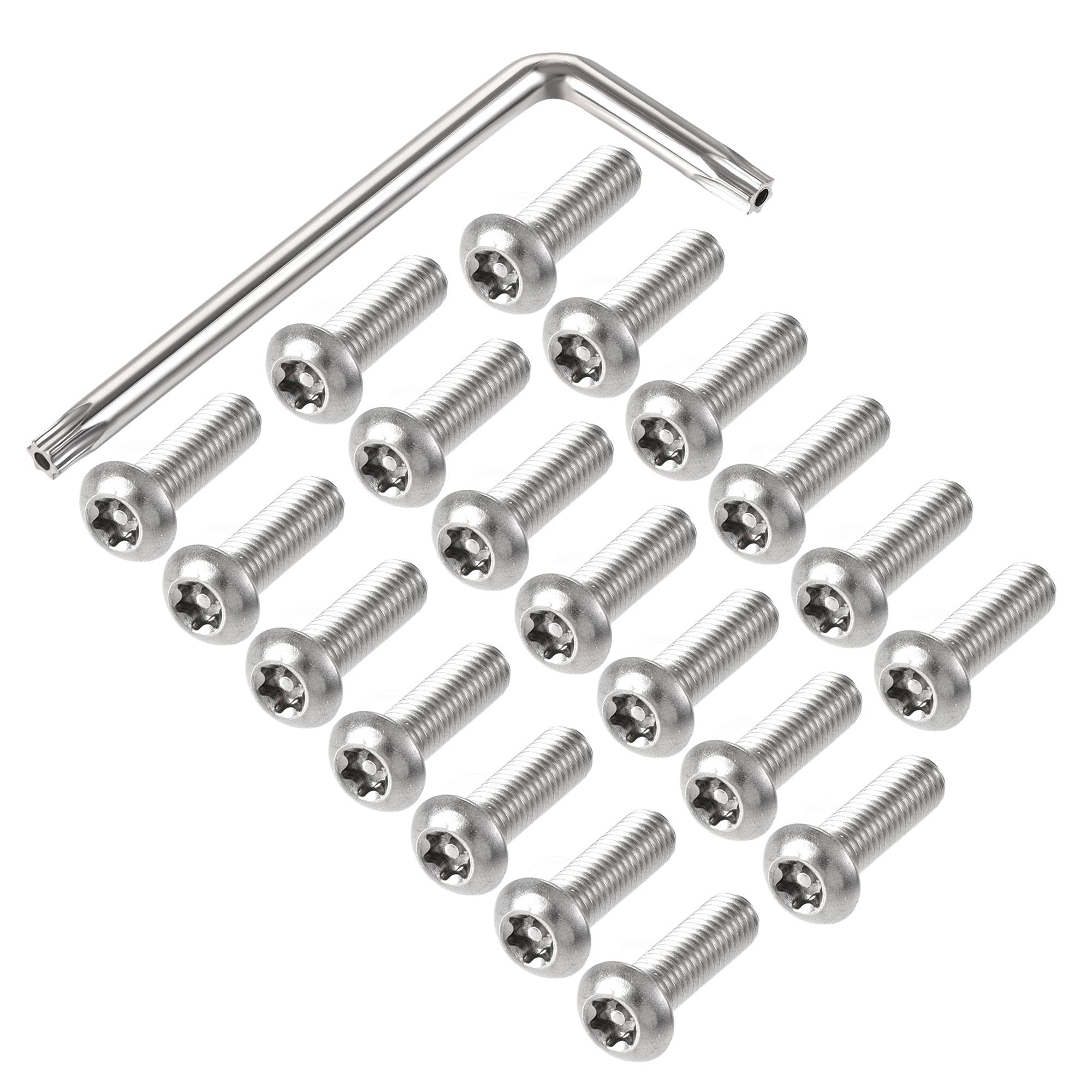 sourcing map M8x25mm Torx Security Machine Screw, 20pcs Pan Head Screws Inside Column, with T40 L-Type Wrench, 304 Stainless Steel Fasteners Bolts