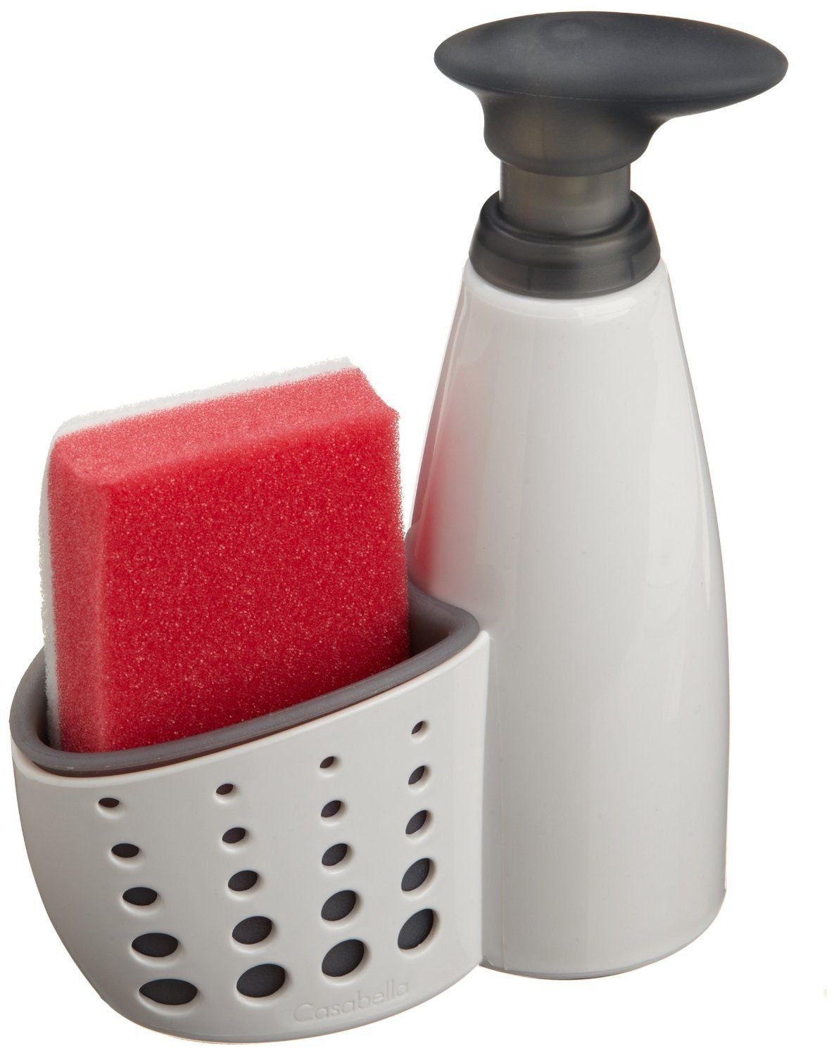 Casabella Sink Sider Soap Dispenser w/Sponge-White/Grey, 15x18.75x18.75 cm