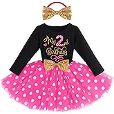 Baby Girls My 1st 2nd 3rd Birthday Polka Dots Dress w/Headband Long Sleeve Sequin Princess Tutu Cake Smash One Party Gown