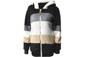 SENYENTIE Women's Winter Color Block Coat Thicken Hooded Jacket Warm Coat for Women Cardigan Oversized Fleece Fuzzy Outerwear