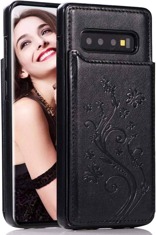 Galaxy S10 Plus Case with Card Holder,Samsung S10 Plus Wallet Case for Men/Women,Kudex Slim Fit Folio Flip Leather Magnetic Closure Protective Purse Cover with Credit Card Slots&Stand Feature (Black)