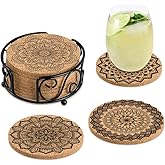 Coasters for Drinks Absorbent Cork Coasters with Holder Housewarming Gifts for New Home Present for Friends,Living Room Decor,Apartment Decor