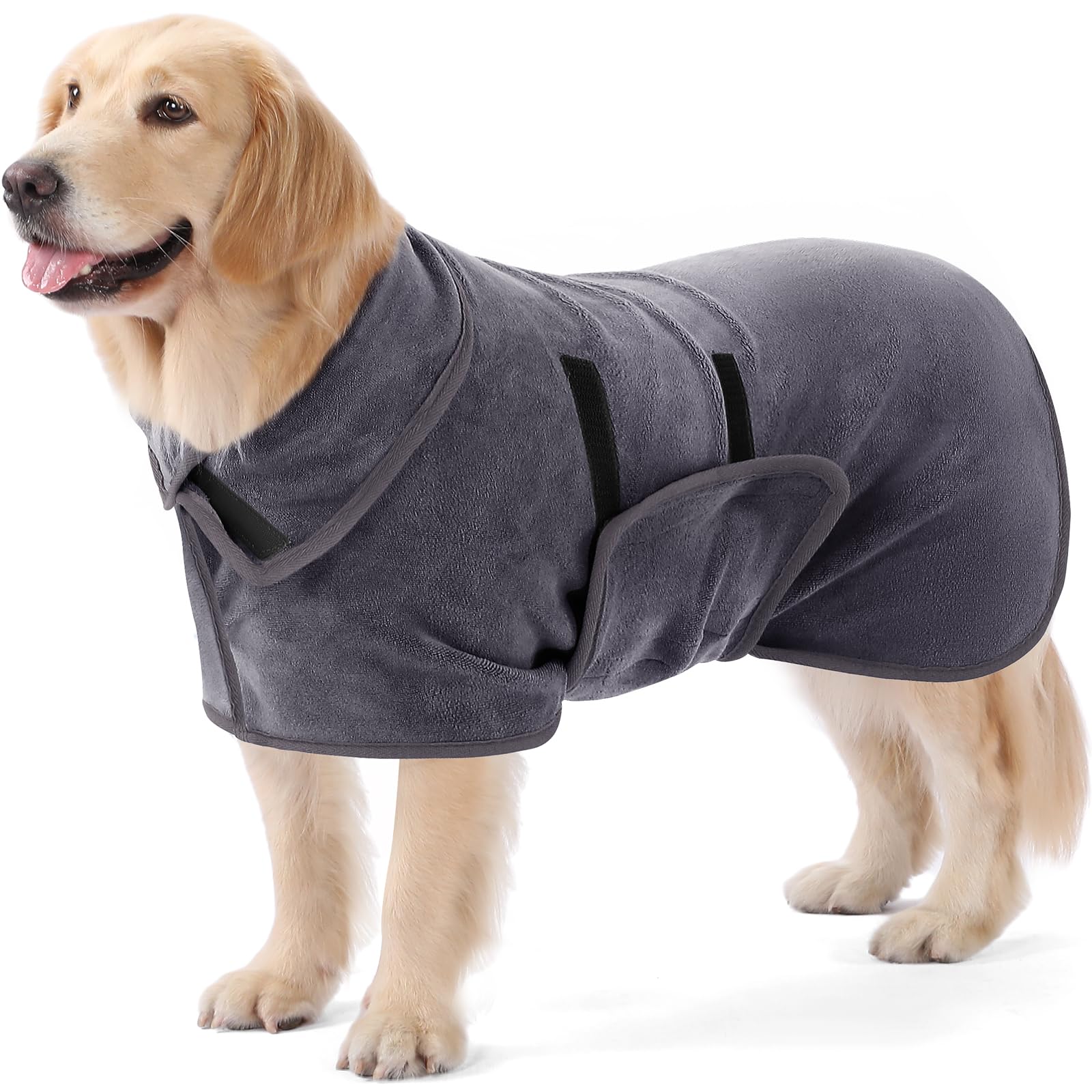 PETTOM Dog Drying Coat, Super Absorbent Microfiber Dog Drying Robe, Adjustable Puppy Towels for Drying Dogs (XS,Grey)