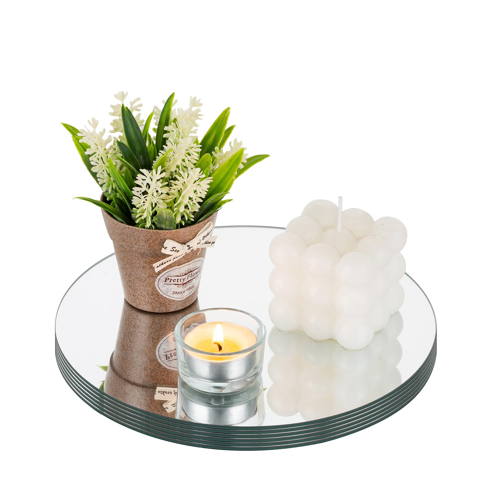 NUPTIO Round Mirror Plate Centrepieces 20cm: 6 Pcs Glass Candle Plates 2mm Table Mirrors Wedding Centrepiece Mirrored Candle Tray Set Small for Event Diy Crafts Project Home Decor