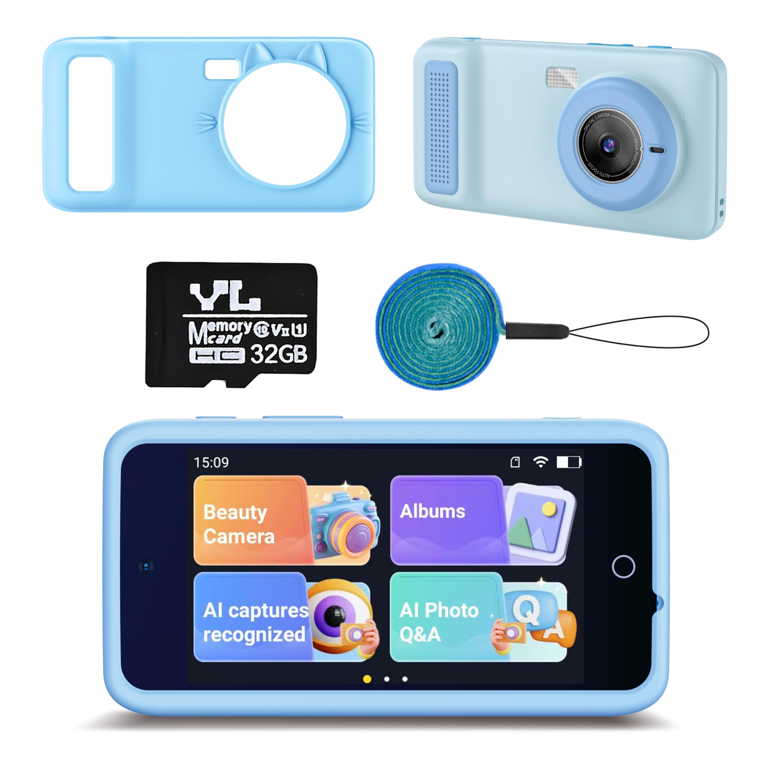 Photo 1 of AI Digital Camera for Kids with WiFi for Christmas Birthday Gift for Girls Boys?Touch Screen HD Camera for Home Travel Garden,Kids Toys for 4 5 6 7 8 9 10 11 12 with 32GB SD Card Blue