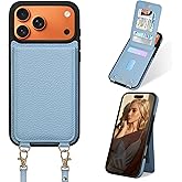 Keallce Case for iPhone 17 Pro Max 6.9'', Crossbody Wallet Case Purse with RFID Blocking 3 Card Holders, Flip Folio Leather Cover with Lanyard Wristlet Strap Women Lady for iPhone 17 Pro Max, Blue