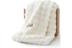 Bedsure 3D Bubble Blanket for Couch - GentleSoft White Throw Blanket for Sofa Bed Room Decor - Luxury Soft Cozy Gifts for Women, All Seasons, Off White, 50"×60"