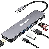 Hiearcool USB C Hub for MacBook – 7-in-1 USBC Adapter with 4K HDMI, 100W PD, USB 3.0 5Gbps Ports, SD/TF Card Reader – USB-C Dongle for Office, Meetings, Travel & Home Setup-Space Grey