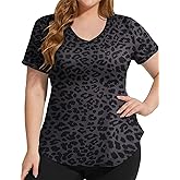 FOREYOND Plus Size Workout Tops for Women T Shirts Loose Fit V Neck Clothing Yoga Casual Summer