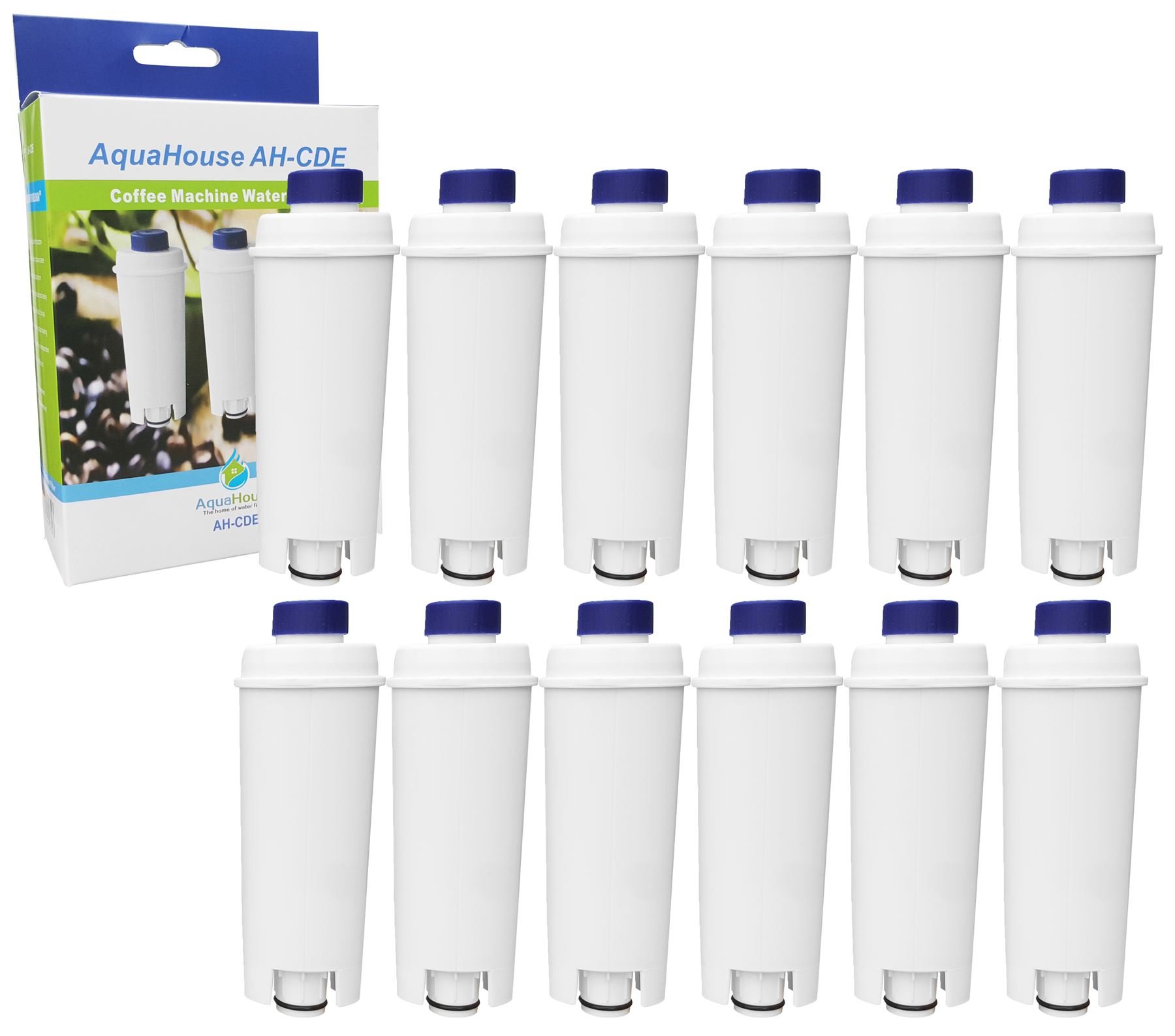 AquaHouse AH-CDE Compatible for DeLonghi Espresso Coffee Maker C800 EC820 EC850 BCO400 ECAM Series, DLSC 002 / SER3017 Water Filter Cartridge (12 Pack)