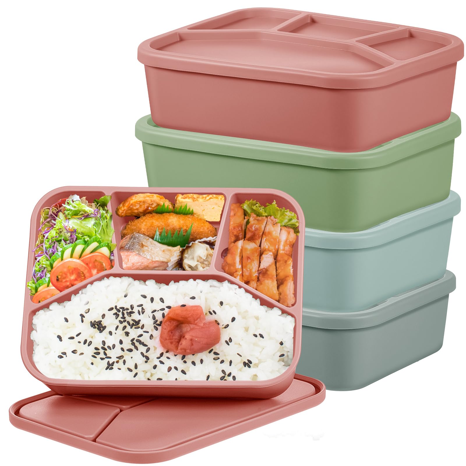Ziliny 4 Pcs Silicone Bento Box Reusable Lunch Container Smooth Leak ...