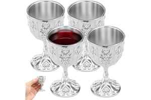 4Pcs Handmade Chalice Goblet, 3 oz Metal Goblet Vintage Engraving Wine Cup, Liqueur Cup Shot with Exquisite Floral Decoration