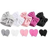 Newborn Baby Hats and Mittens Set Infant Bow Beanie Cap Toddler Gloves Newborn Hospital Hats for Baby Boy Girl 0-6 Months