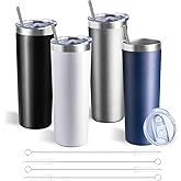 20 oz Skinny Tumbler with Lid and Straw,Stainless Steel Vacuum Insulated Tumbler Cup Double Wall Leak-proof Coffee Mug,Travel Thermal Water Tumbler for Office,Outdoor (Black/White/Navy blue/Grey)