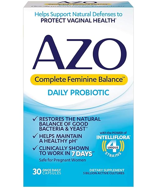 AZO COMPLETE FEMININE BALANCE DAILY PROBIOTICS FOR WOMEN, CLINICALLY PROVEN TO HELP PROTECT VAGINAL HEALTH, BALANCE PH AND YEAST, NON-GMO, 30 COUNT