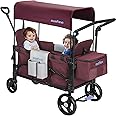 MOMFANN Wagon Stroller for 2 Kids, Double-Seater Baby Wagon with Canopy, Adjustable Handle and Pull Bar, Compact Design for Toddlers and Infants, for Outdoor Adventures (Purple)