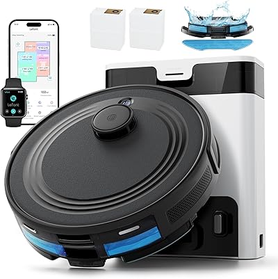 LEFANT M2Pro Staubsaugerroboter, 5500Pa Saugroboter mit Wischfunktion mit Auto Staubabsaugung, Staubsauger Roboter mit LiDAR-Navigation Mapping, Vermeidung von Hindernissen PSD, für Tierhaare, Schwarz
