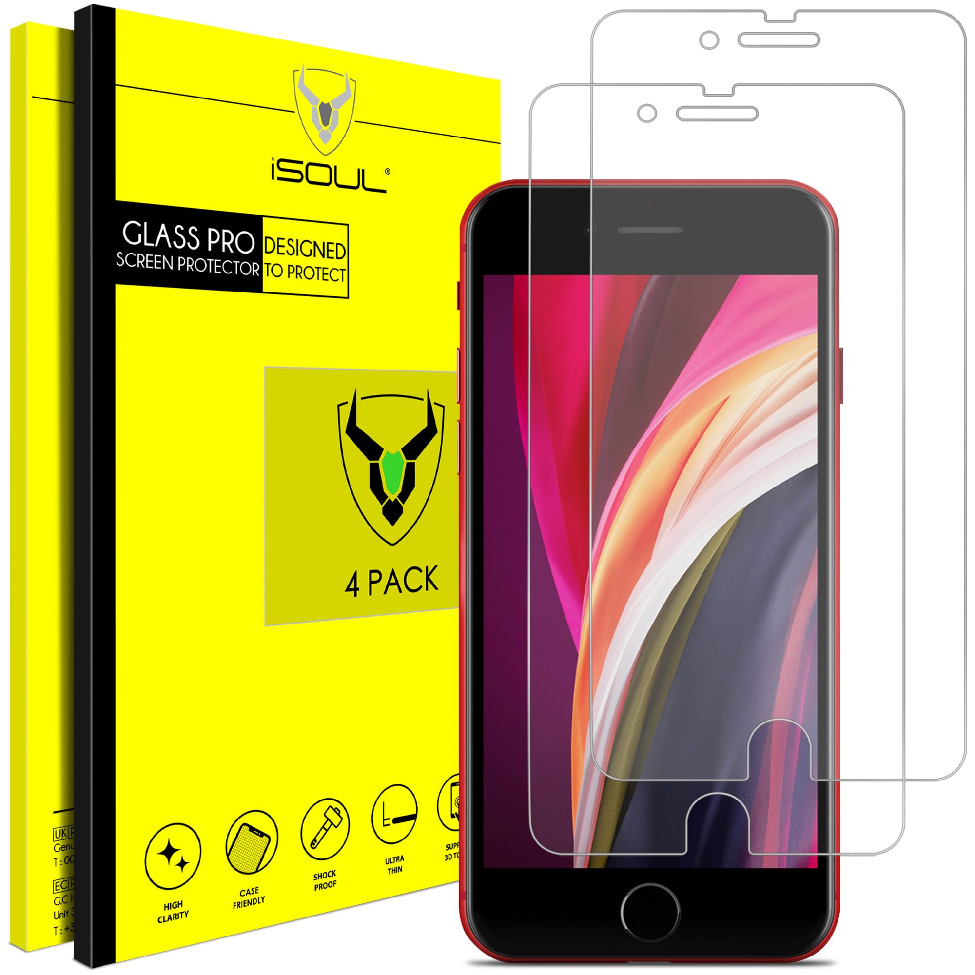 iSOUL [2 Pack] Screen Protector for Apple iPhone 6 6s 7 8 Tempered Glass Film 9h HD, 0.3mm Shatterproof Protection 4.7 Inches [Easy Installation] [3D Touch] [Bubblefree]