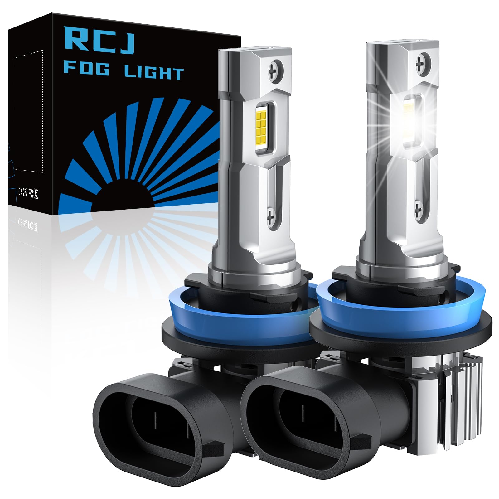 RCJ H11 Bulbs, H8 H9 Fog Light Bulbs 16000LM Super Bright 6000K Cool White, Real 1:1 Design, Plug and Play, Canbus Ready, Pack of 2 Image