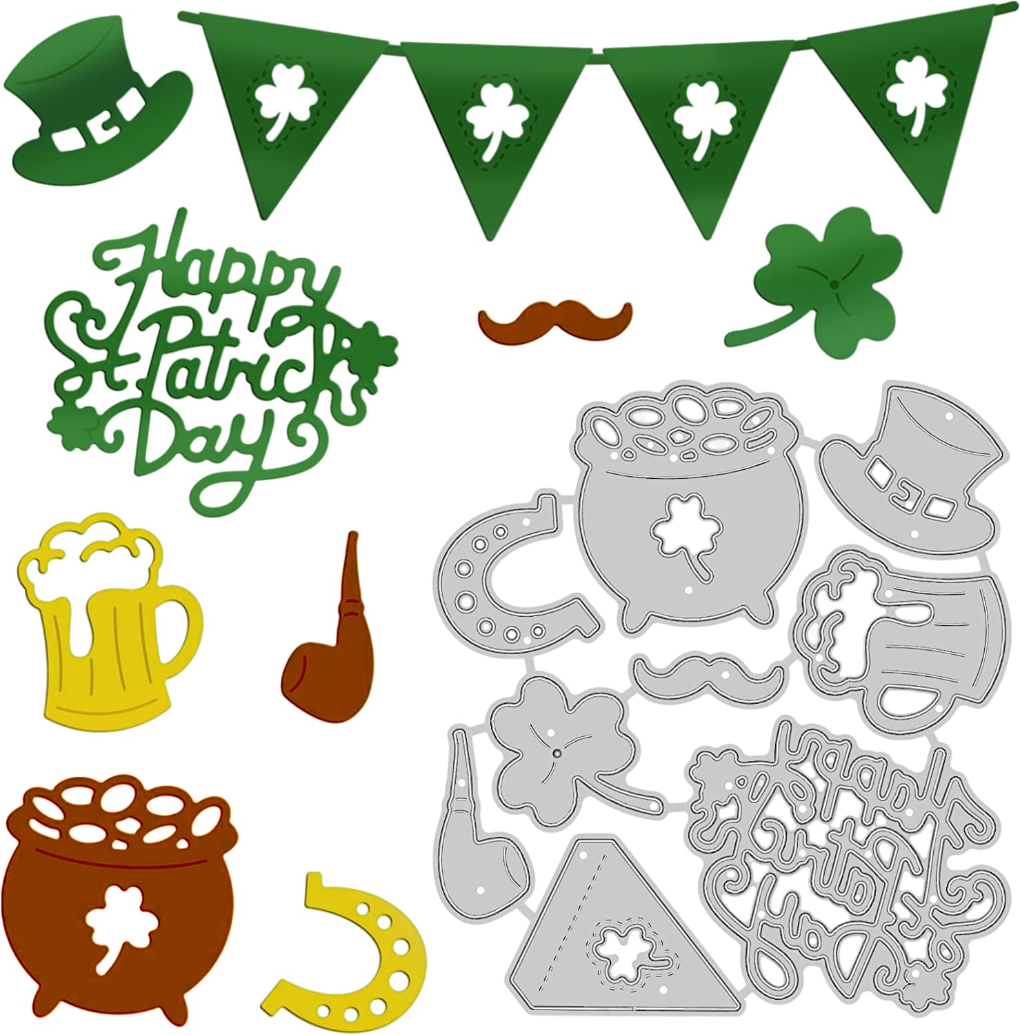 GLOBLELAND Happy Saint. Patrick's Day Clover Metal Cutting Dies Embossing Die Cuts Stencil Template templates for DIY Scrapbooking Album Decorative Card Making