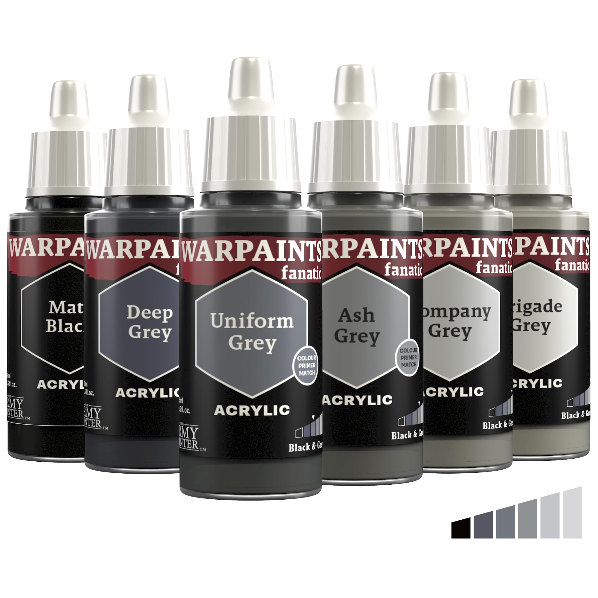 The Army Painter, Warpaints Fanatic Flexible Triad: Black & Greys, 6 x 18 ml acrylic paints - Miniature quality hobby paint for Dungeons and Dragons (DnD) & Warhammer Miniatures