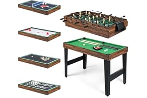 GYMAX Multi Game Table, 10 in 1 Combo Game Table w/Foosball Table, Hockey, Pool Table, Ping Pong, Shuffleboard, Bowling & 4 Board Games, Game Tables for Game Room, Home, Family