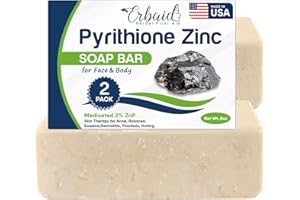 ERBAID Pyrithione Zinc Soap Bar for Face & Body, 4oz | Medicated 2% ZnP Bar Soap Skin Therapy Cleanser for Acne, Rosacea, Eczema, Dermatitis, Psoriasis, Itching | Cleansing, Calming Facial Wash Made in USA